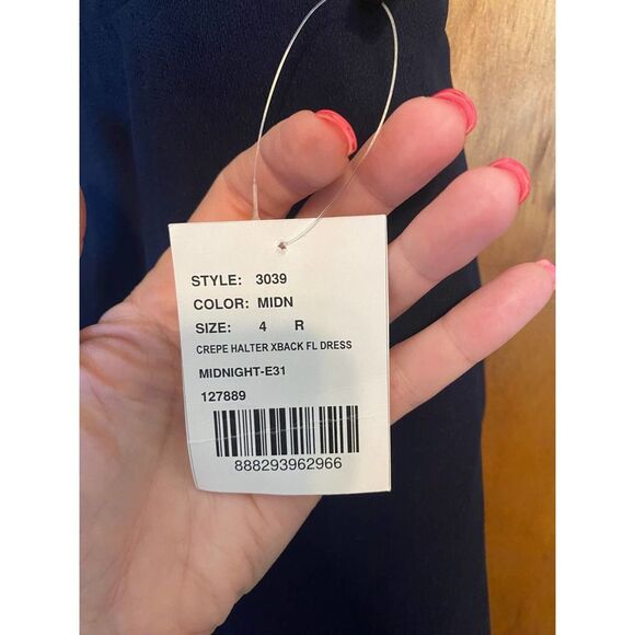 NWT Dessy Collection Dress Cutaway Shoulder Crepe Column Midnight Blue Size 4 - Picture 9 of 10